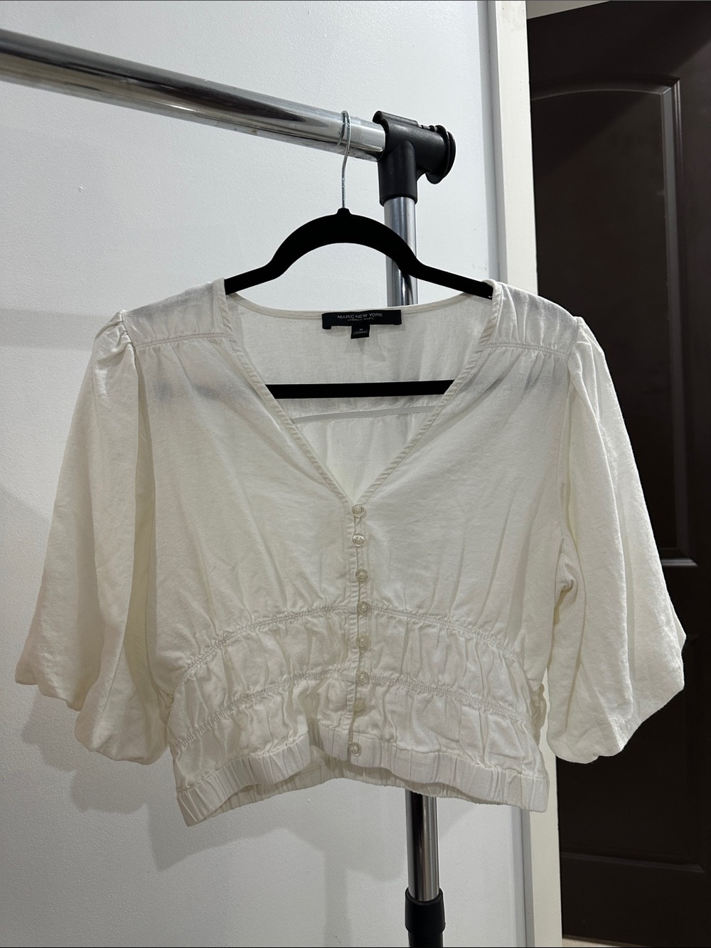 Marc By Marc Jacobs White Cropped Button Blouse